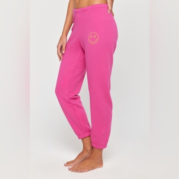 NWT-SPIRITUAL GANGSTER SG SMILEY LUNA SWEATPANT MAGENTA - Picture 1 of 7